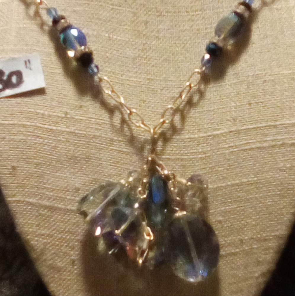 Blue & Silver Crystal Charm Necklace w/ gift box